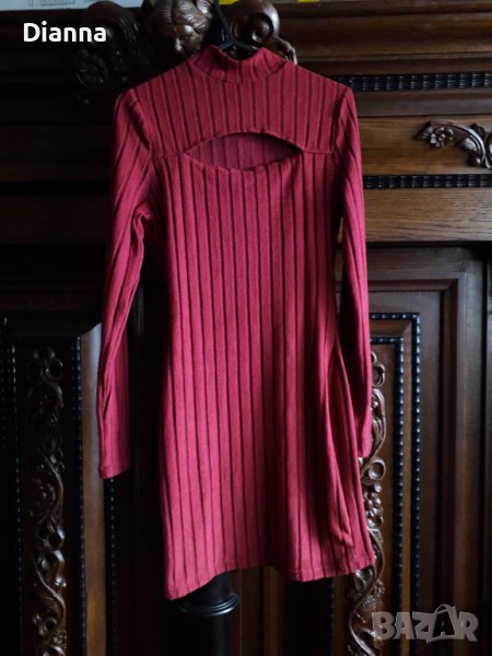 НОВА Дамска ежедневна рокля с дълъг ръкав цвят бордо на SHEIN, снимка 1