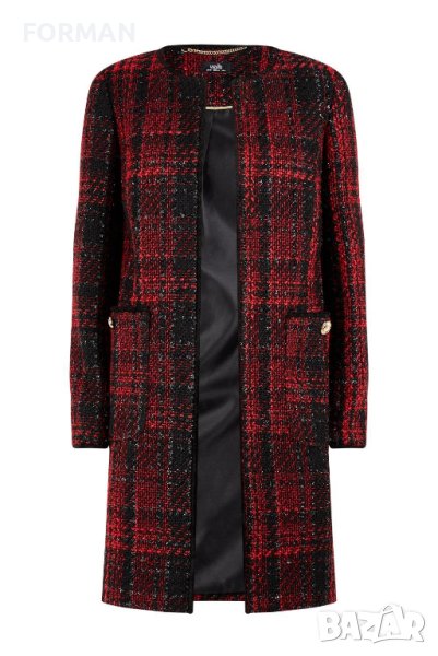 УНИКАЛНО удължено сако в червено-черно каре, снимка 1