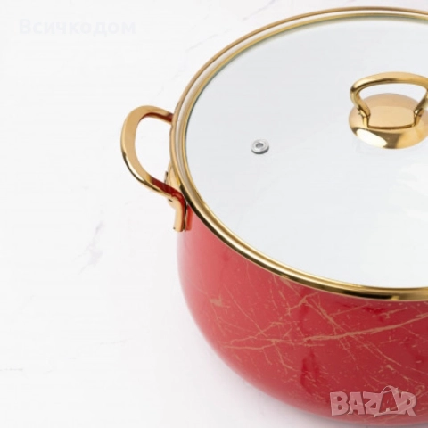 Тенджера Goldmann GM 8017-26R, 26x16см.\8.5л., Емайл, Индукция, Червена, снимка 3 - Съдове за готвене - 52233947