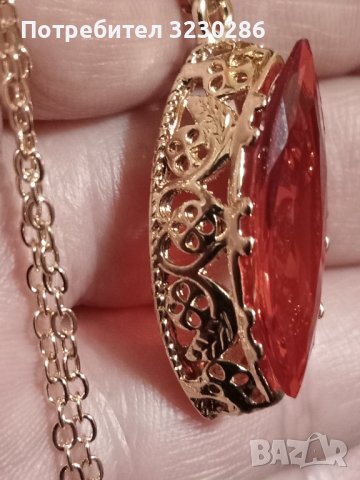 НОВО Руско позлатено колие -червен циркон и печат 585, снимка 2 - Колиета, медальони, синджири - 43334799