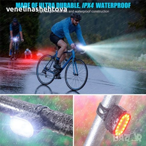 Комплект светлини за велосипед Фар и стоп с LED светлина USB презареждане Водоустойчивост IPX4 , снимка 3 - Велосипеди - 43949517