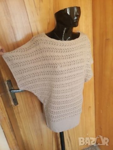 Бежова туника плетиво на дупки тип прилеп Л, снимка 2 - Туники - 27240650