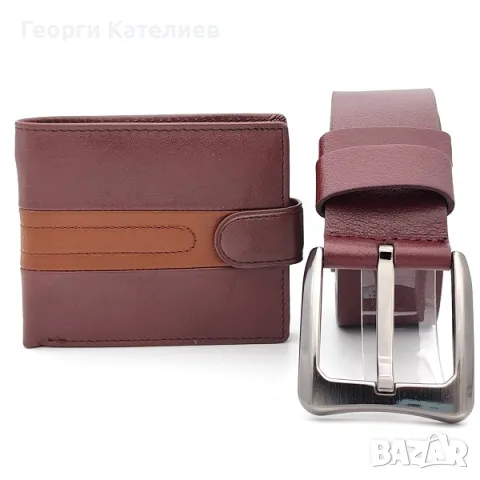 Мъжки колан и портфейл в бордо-Подаръчен комплект Код на продукта:M-0039