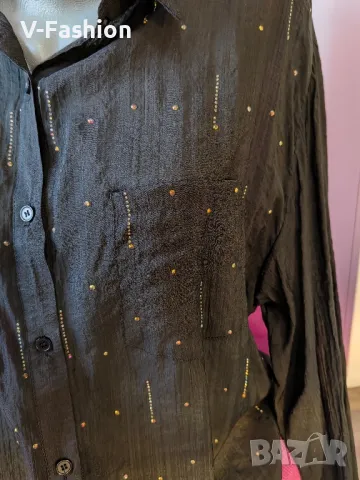 Черна риза с камъни , снимка 2 - Ризи - 48135724