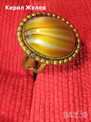 АР НУВО МАЙСТОРСКИ ПОЗЛАТЕН РЕГУЛИРУЕМ ПРЪСТЕН с ГОЛЯМ СКЪП ИВИЧЕСТ ЯСПИС РЕТРО АРТ БИЖУ 17463, снимка 3 - Антикварни и старинни предмети - 31196107
