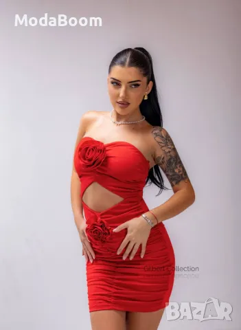 Червена дамска къса рокля 