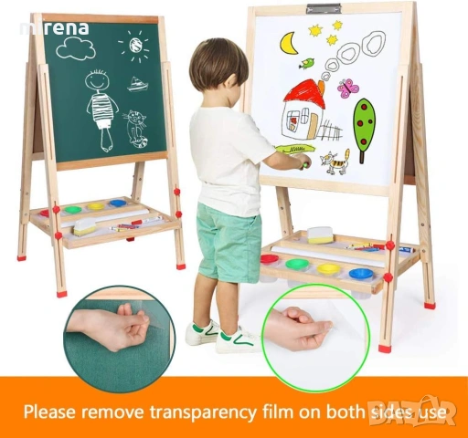 Детски статив, двустранен магнитен бяла и черна дъска, многократна