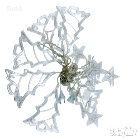 Коледни LED лампички тип завеса с форма на снежинки или елхички, снимка 3 - Декорация за дома - 42894570