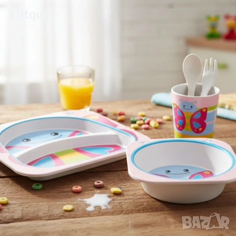 Детски комплект за хранене 5 части Cheffinger – чиния, купичка, чаша, лъжица и вилица, снимка 7 - Други - 53165335