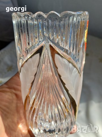 немска ваза от оловен кристал с позлата Anna Hutte , снимка 3 - Вази - 42958074