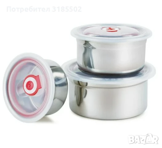 Комплект от три броя кутии за съхранение от неръждаема стомана с пластмасови капаци, снимка 14 - Кутии за храна - 51276742