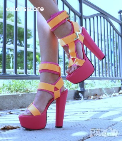 Сандали на ток - циклама с оранжево - s56, снимка 2 - Сандали - 37017070