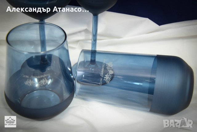 Лазерно гравирани стъклени чаши в син цвят с матова основа, снимка 3 - Други стоки за дома - 27994799