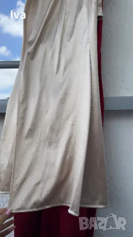 Официална бежева сатенена рокля Loretti - размери XS и S, снимка 5 - Рокли - 48613757