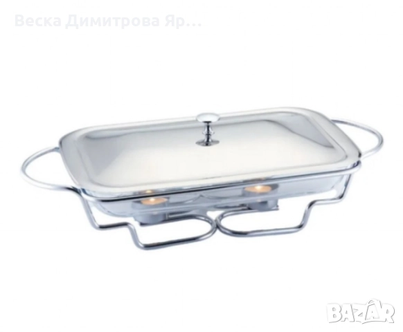 Съд за затопляне Bohmann, 3л. правоъгълен, 2свещи, Стоманен капак, Стъкло, Инокс