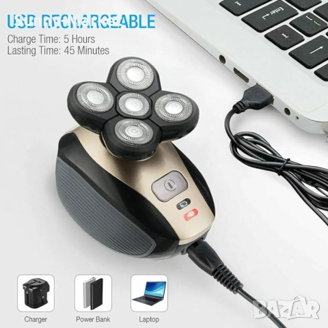 Електрическа самобръсначка 5 в 1, технология за самозаточване, ергономичен дизайн, водоустойчива, за, снимка 2 - Тримери - 53542349