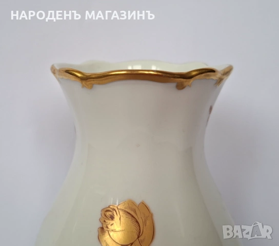 1948 г. JLMENAU - Старинен немски порцелан ваза порцеланова цветя злато, снимка 13 - Други ценни предмети - 53608976