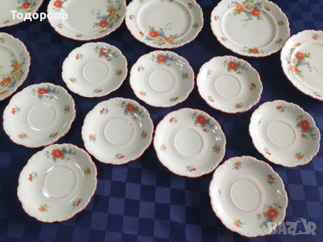 Старинни порцеланови барокови чинии с червен кант  -Schumann - Бавария , снимка 5 - Сервизи - 42958540