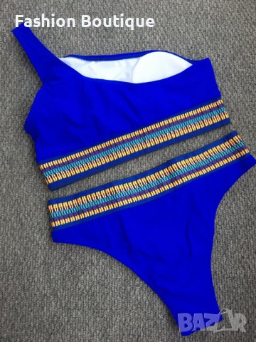 Син бански с висока талия  едно рамо, снимка 2 - Бански костюми - 37333386