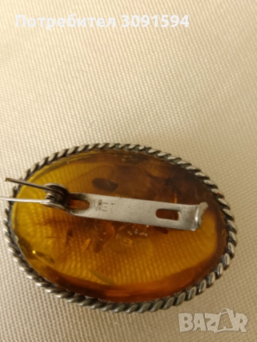 Винтидж ретро брошка от естествен руски кехлибар  , снимка 5 - Антикварни и старинни предмети - 51820304