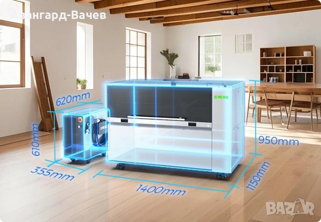 1200W фибърен лазер + 130W CO₂ лазер.
