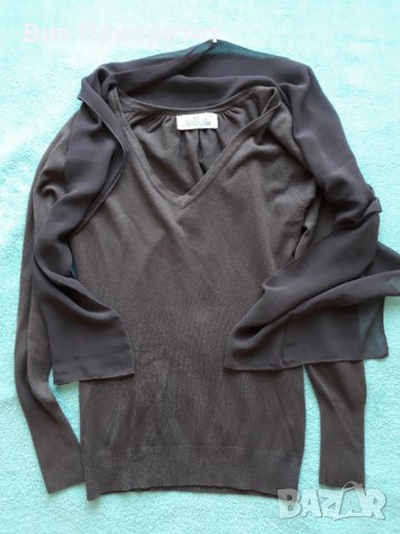 Меко плетиво с вграден фин шал от същия цвят-лилав издържан тъмен цвят, дълъг ръкав, ефектен модел, снимка 3 - Блузи с дълъг ръкав и пуловери - 37417986