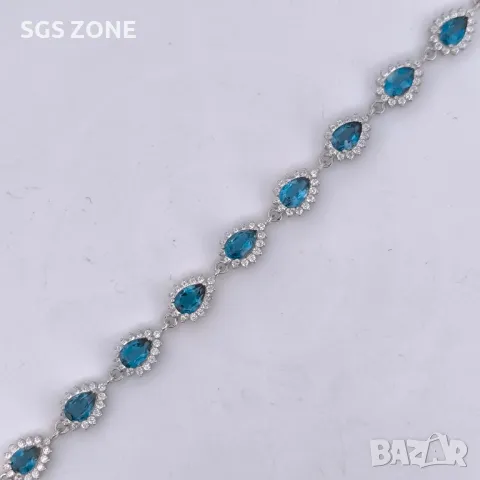 Сребърна Гривна с Топаз London💎, снимка 3 - Гривни - 49931456