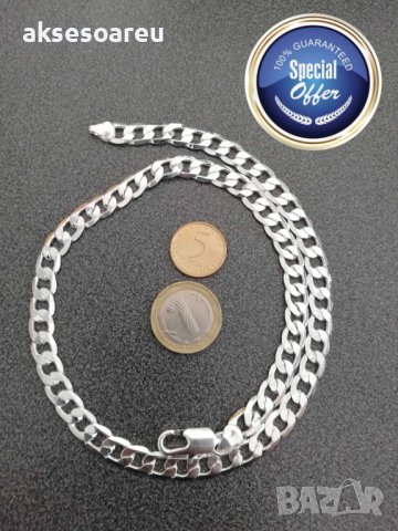 Посребрен сребърен ланец 6 мм плетка панцер бижу верига мода синджир бижутерия Благородна твърда сто, снимка 13 - Колиета, медальони, синджири - 38360513
