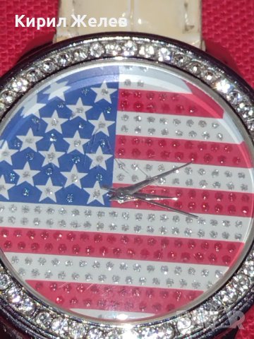 Фешън модел дамски часовник с кристали Американското знаме стил и комфорт 42598, снимка 3 - Дамски - 43786026