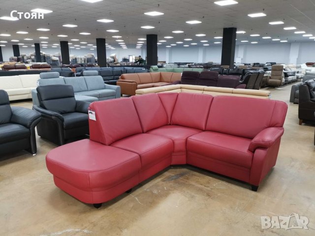Червен кожен ъглов диван "KS6072" - естествена кожа, снимка 1 - Дивани и мека мебел - 39688083