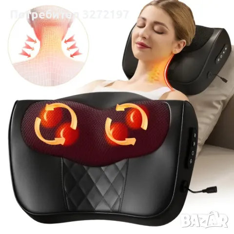USB Зареждаща се 3D масажна възглавница за месене с топлина, снимка 1