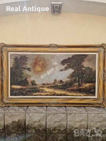 Уникална огромна авторска майсторска белгийска картина масло върху платно , снимка 3 - Антикварни и старинни предмети - 50687224