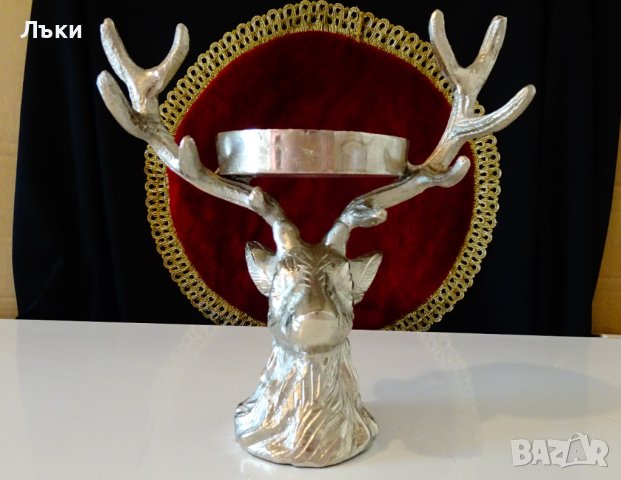 Глава на Елен,свещник,стойка,статуя от калай. , снимка 2 - Антикварни и старинни предмети - 42936581