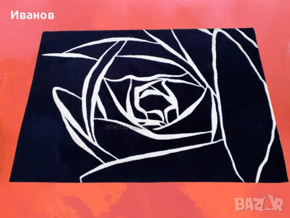 РАЗПРОДАЖБА - 40€.Модерен  Черен  Абстрактен Килим HAMPTON - Цветя - Роза , снимка 4 - Килими - 51431902