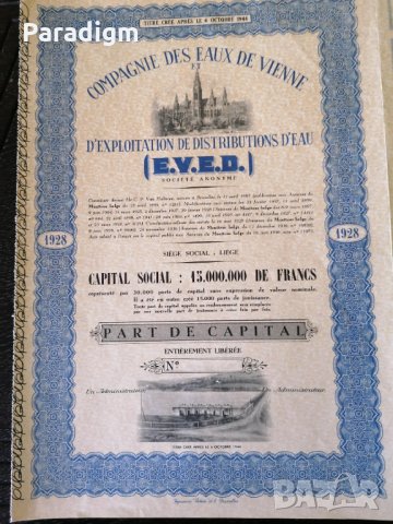 Акция от Белгия | Compagnie des Eaux de Vienne | 1944г., снимка 3 - Нумизматика и бонистика - 33598213