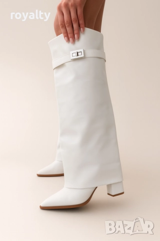 Ботуши на ток - бяла кожа 