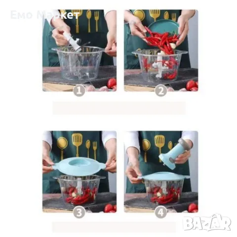 Кухненски робот, чопър с три остриета и ръчно предпазно заключване, 1,5 литра , снимка 5 - Чопъри и пасатори - 48928330