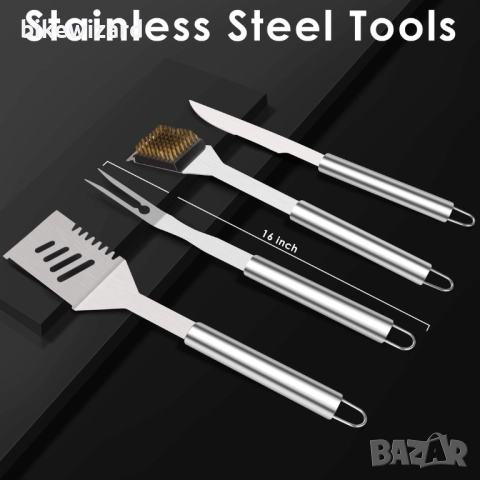 Комплект от 32 прибора за барбекю, комплект инструменти за грил от неръждаема стомана НОВО, снимка 5 - Барбекюта - 52546054
