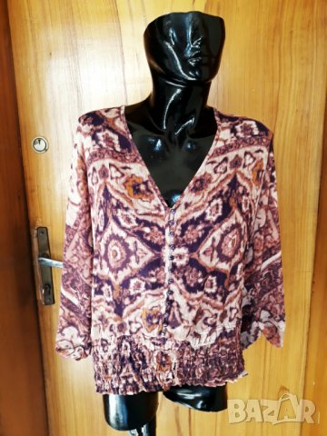 Лилаво - кафява блуза от шифон с интересен ръкав ХХЛ, снимка 1