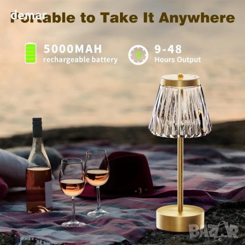 Beehero Настолна нощна лампа акумулаторна кристална с 5 RGB цвята  , снимка 7 - Лед осветление - 43573021