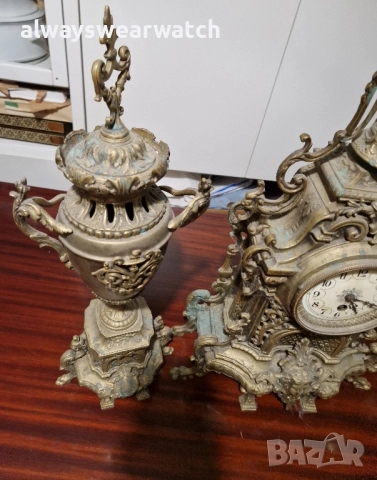 Антикварен каминен часовник с 2 вази - канделабри / Каминен гарнитур, снимка 6 - Антикварни и старинни предмети - 51557439