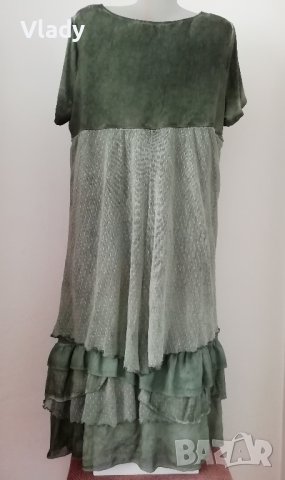 Зелена рокля с волани, ретро, снимка 3 - Рокли - 37092412