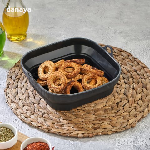 4371 Сгъваема силиконова тавичка за еър фрайър квадратна форма за Airfryer, снимка 3 - Съдове за готвене - 43896383