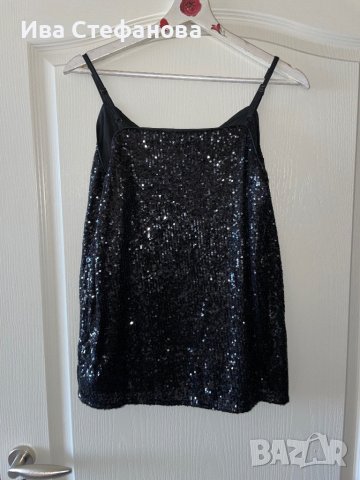 Черен нов ХЛ XL еластичен парти коктелен коктейлен официален топ пайети