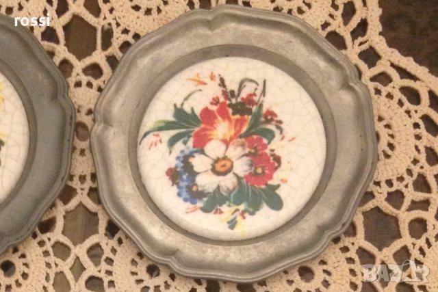 Старинни немски чинии за стена от калай и рисуван порцелан/2, снимка 5 - Декорация за дома - 43201468