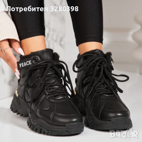 Модерни дамски боти е черен цвят с топла вата , снимка 3 - Дамски боти - 43763741