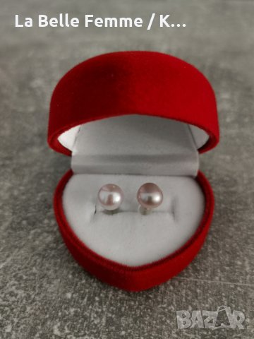 Обеци с естествени перли в луксозна кутия, снимка 3 - Обеци - 34878610