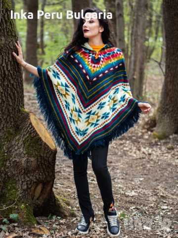 Автентично еквадорско дамско вълнено пончо, различни цветове, снимка 2 - Блузи с дълъг ръкав и пуловери - 35855910