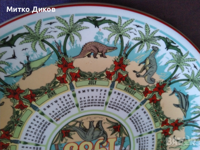 Чиния порцелан маркова Wedgwood porcelain the age of reptiles Calendar plate Thirteenth series 1983г, снимка 2 - Декорация за дома - 36558470