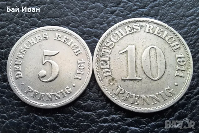 Стара монета/и 5 и 10 пфенига 1911 г. букви А - Германия-красиви !, снимка 14 - Нумизматика и бонистика - 49514758
